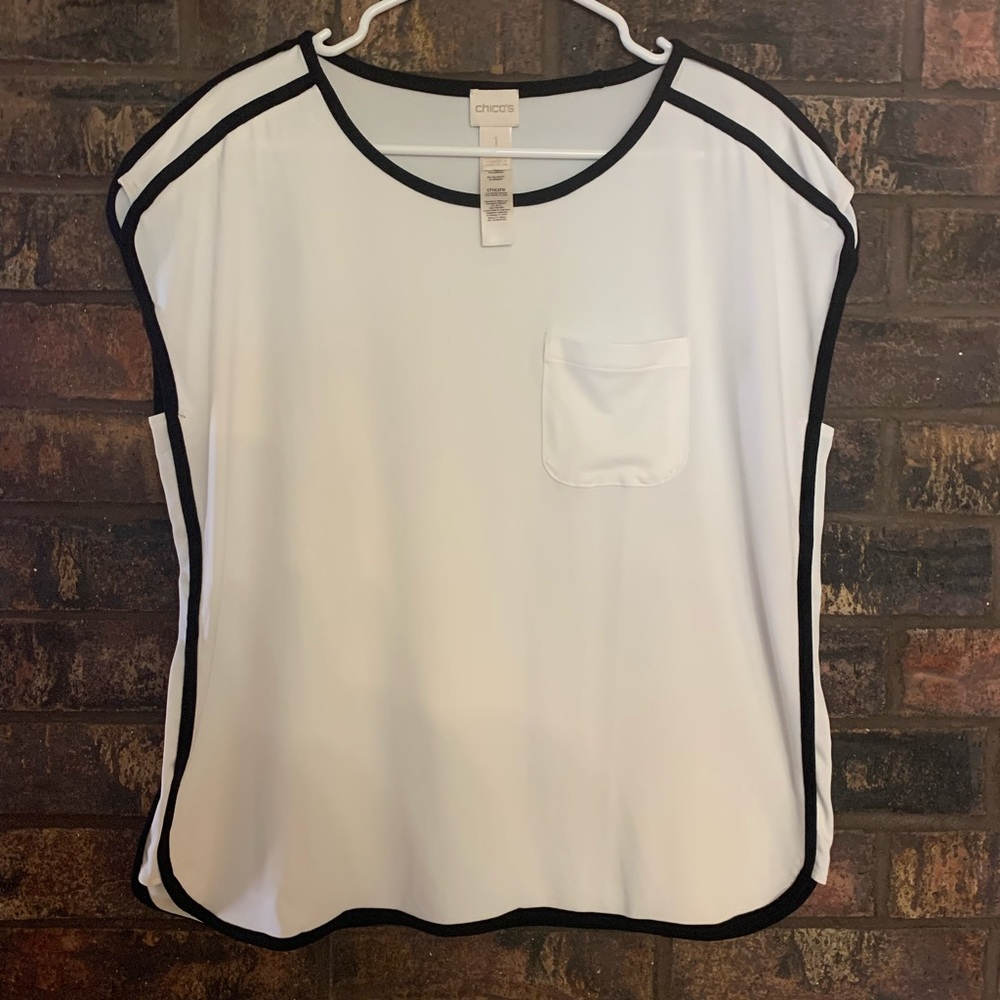 Chico’s white blouse with black trim 1